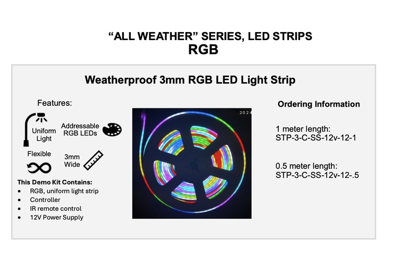 All-weather RGB LED strip product showing robust outdoor-rated edge lighting for custom development programs
