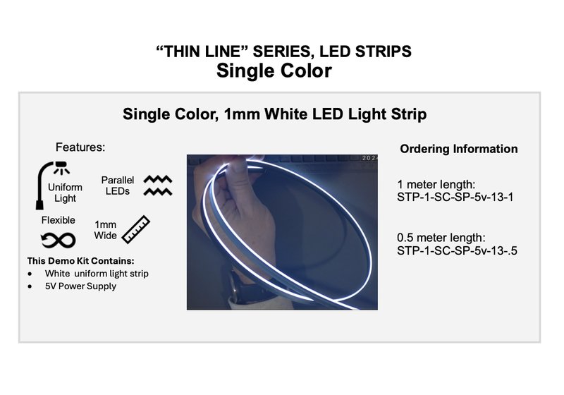 Thin single-color edge-lit strip demonstrating uniform light distribution along the full length